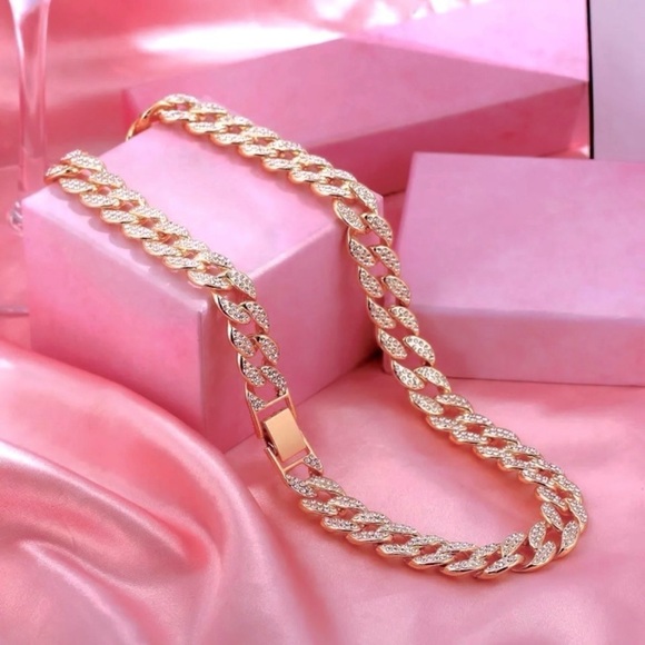 Miss Glam Co. Jewelry - Gold Cuban Link Bling Rhinestone Necklace